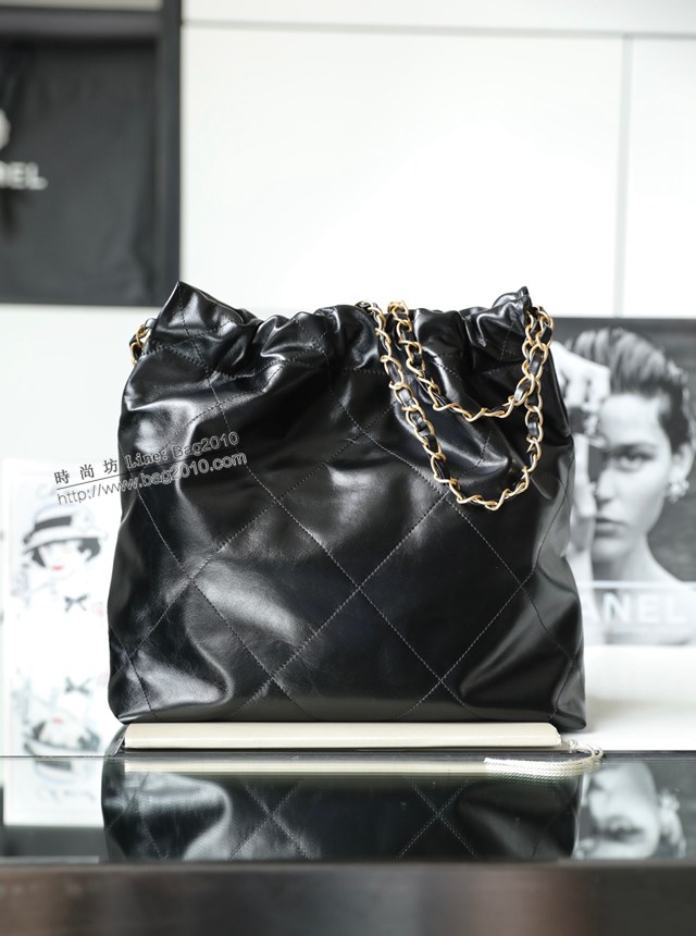 Chanel專櫃新款火爆小號22bag包購物袋 香奈兒收納袋黑色原廠小羊皮鏈條肩背手袋手提袋 djc5264